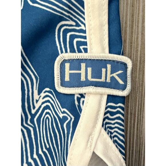 Huk Fishing Mens Ocean Blue Geometric Fish Pattern Board Shorts Size 36 Beach - Picture 2 of 6